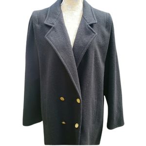 Vintage Wool longline trench coat Double breasted ILGWU Black wool blend 14